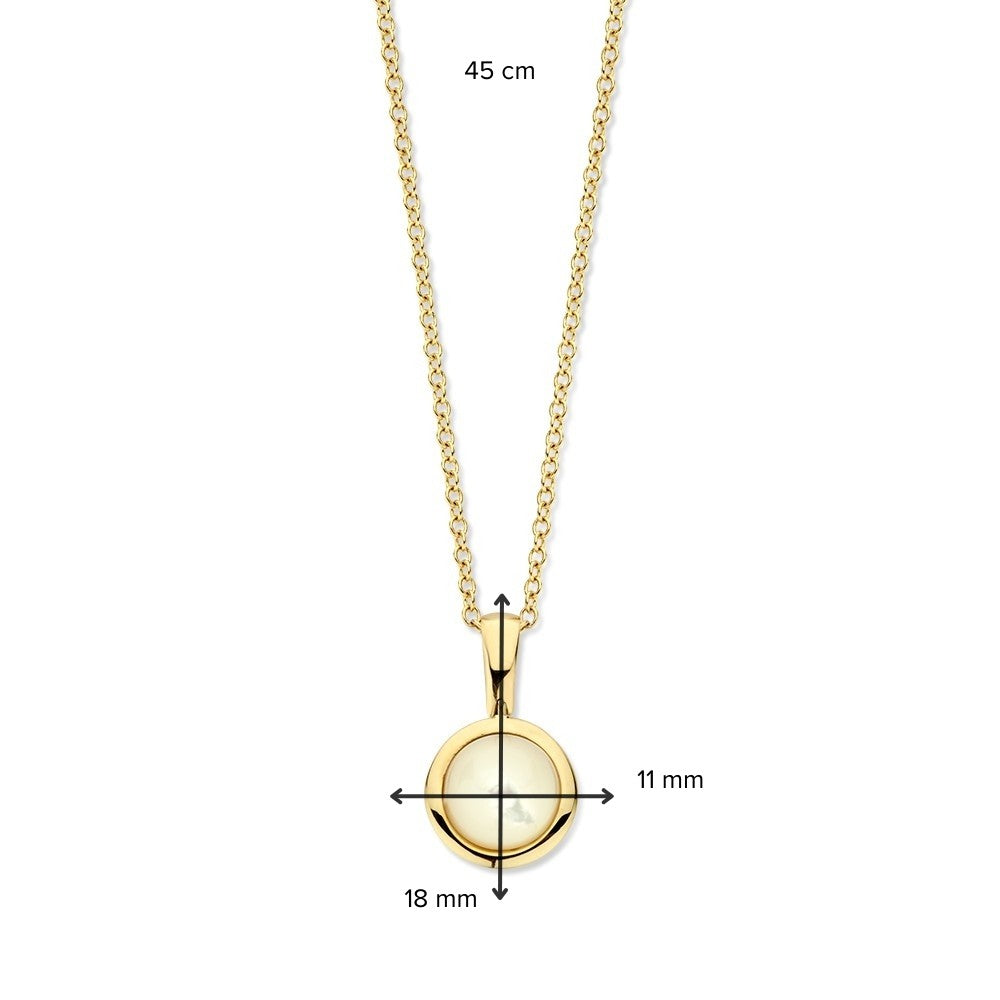 Gelbgoldcollier mit Ankerkette und cabochonförmigem Perlmuttanhänger - 14 Karat
