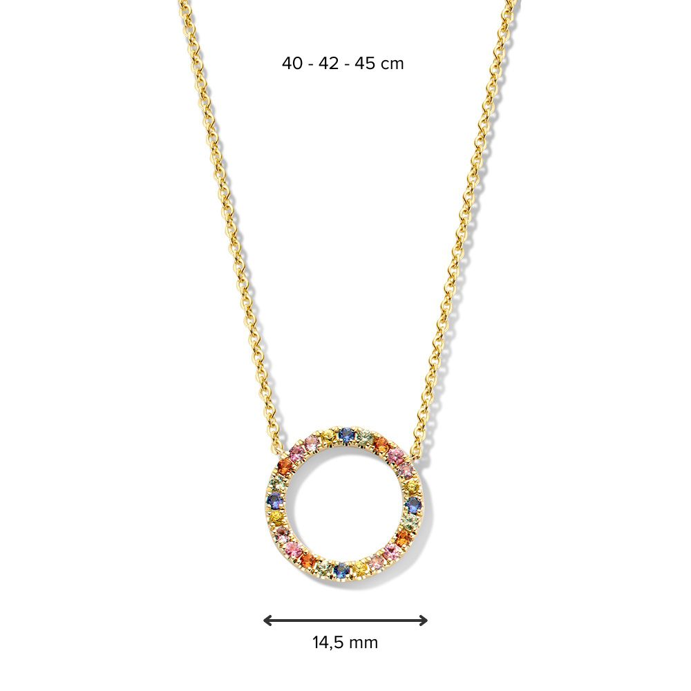 Gelbgold-Halskette mit Regenbogen-Saphir in rundem Anhänger - 14 Karat