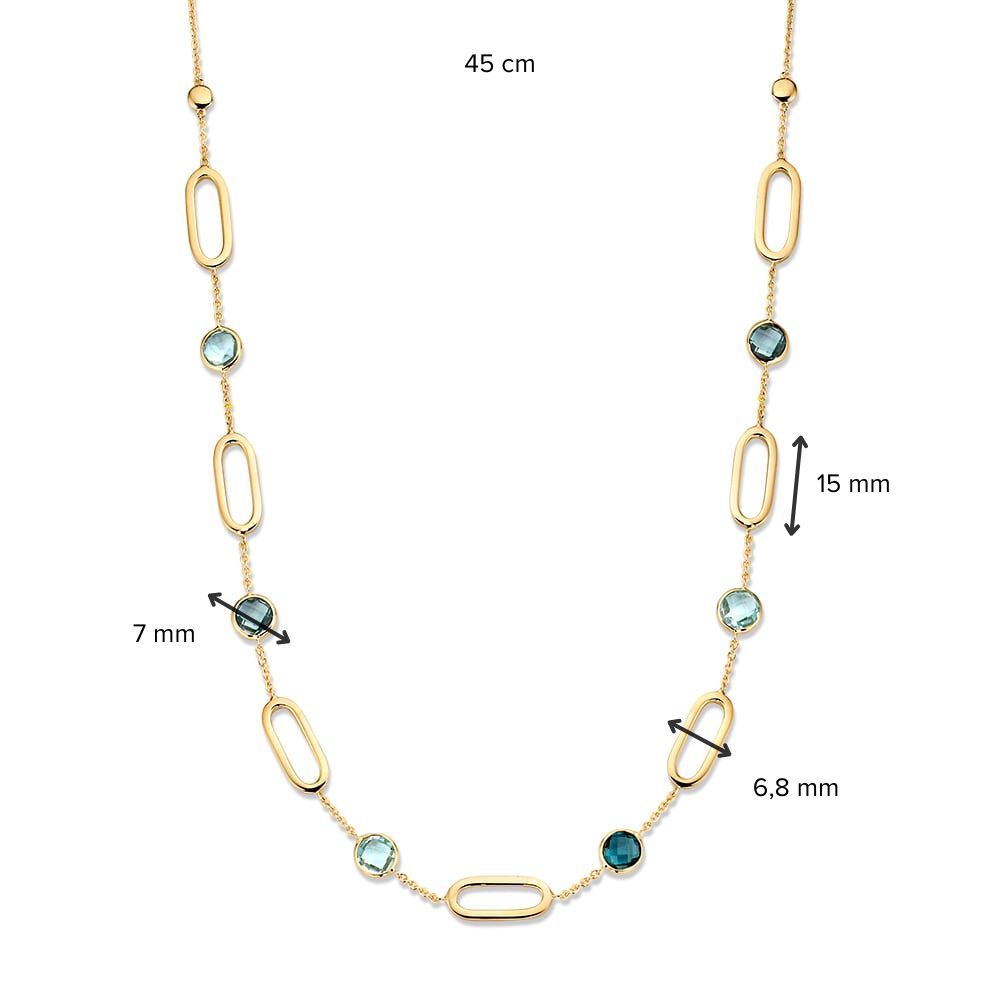 Gelbgoldcollier mit ovalen Gliedern und blauem Topas & London Blue Topas – 14 Karat