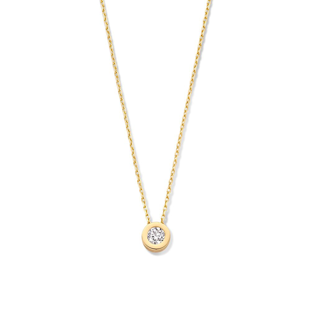 Gelbgoldene Kette mit rundem Solitär-Anhänger in Zirkonia-Setzung aus 14 Karat Gold