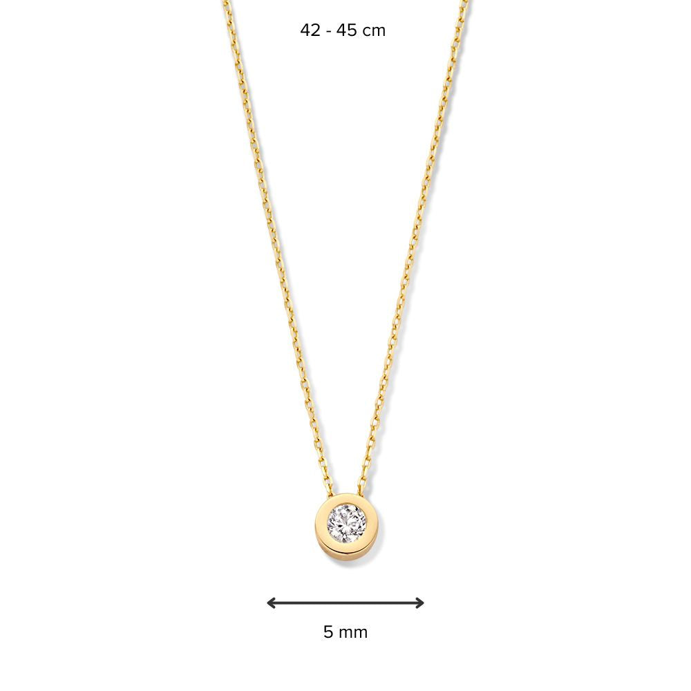 Gelbgoldkette mit Solitäranhänger in runder Zargenfassung | 14 Karat Gold | Van der Kooij