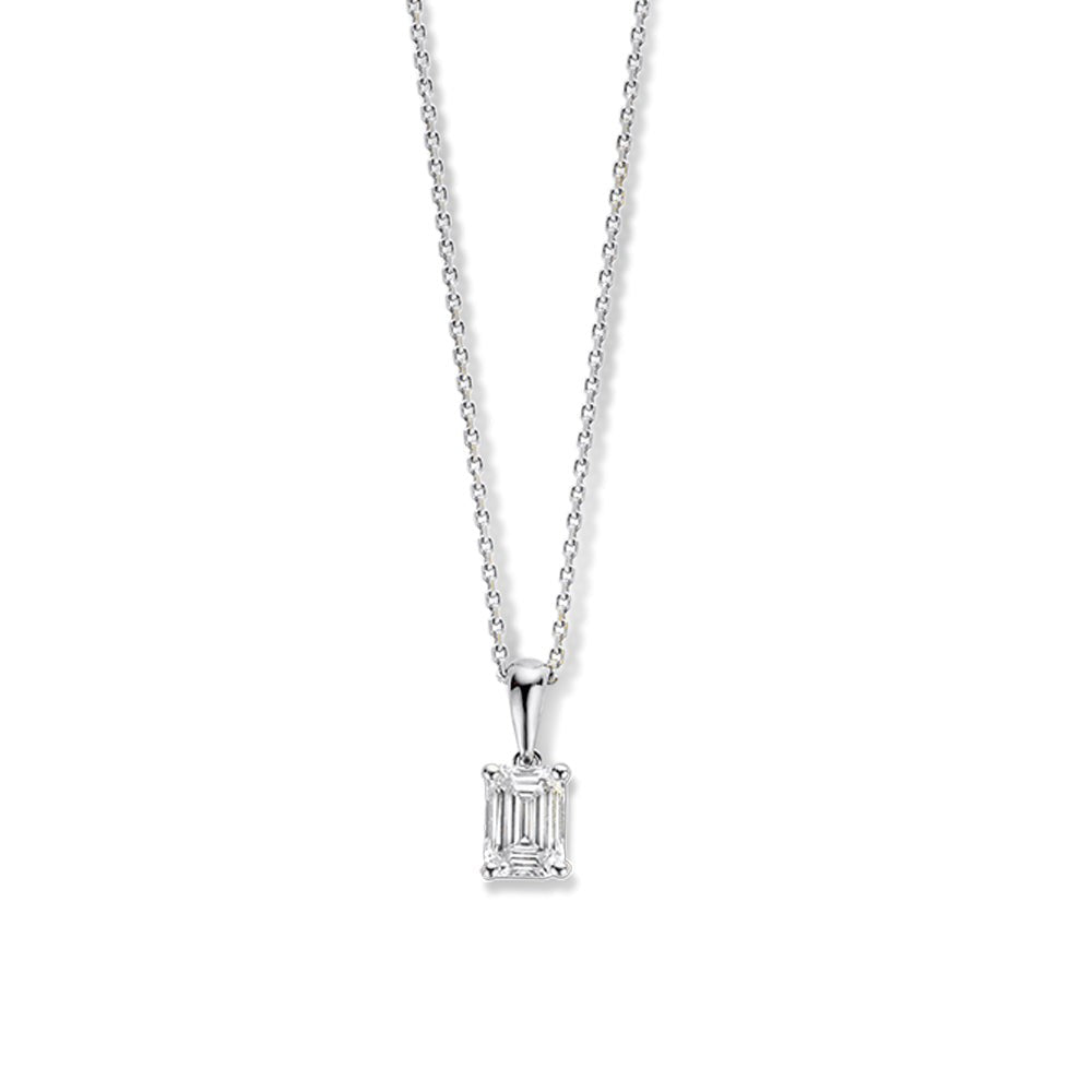 Collier aus Weißgold mit einem 0,50 Karat großen, rechteckigen Diamantenanhänger