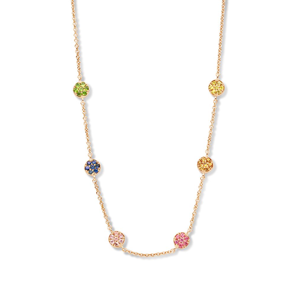 Roségoldenes Collier mit bunten Saphiren und feiner Kette