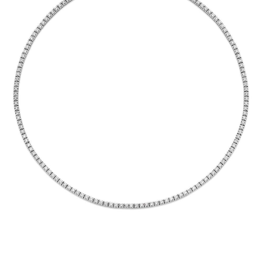 Witgouden Tennis-Collier mit 146 Diamanten in Chatonfassung, 14 Karat, glänzende Oberfläche