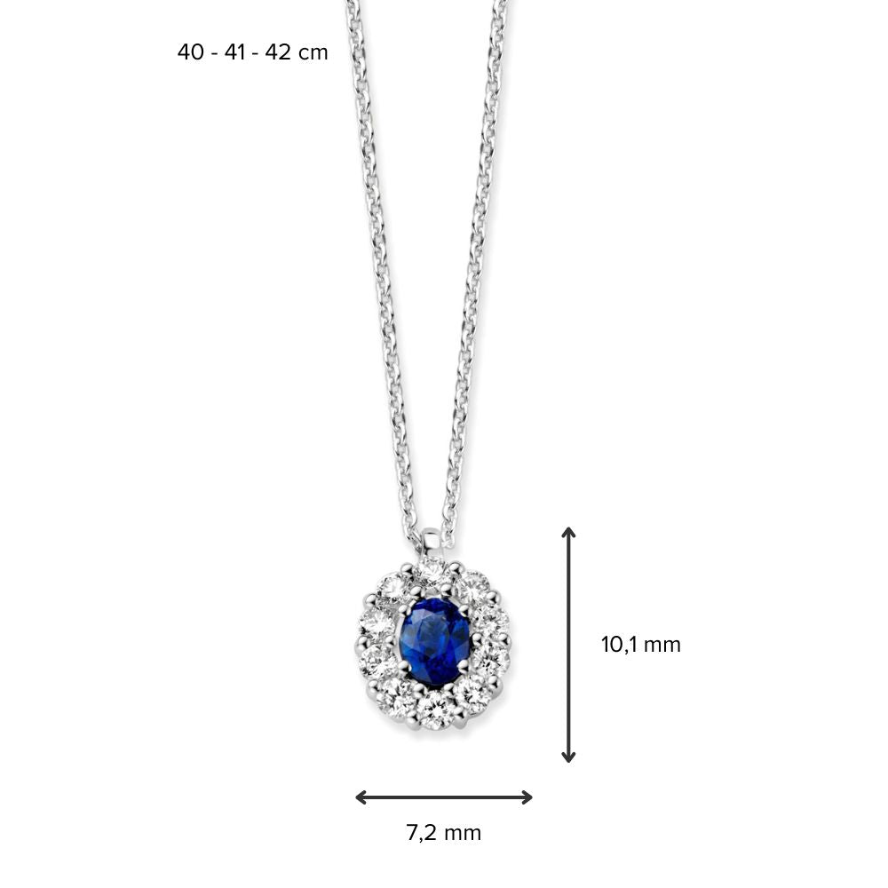 Weißgold-Collier mit Entourage-Anhänger und Saphir – 14 Karat