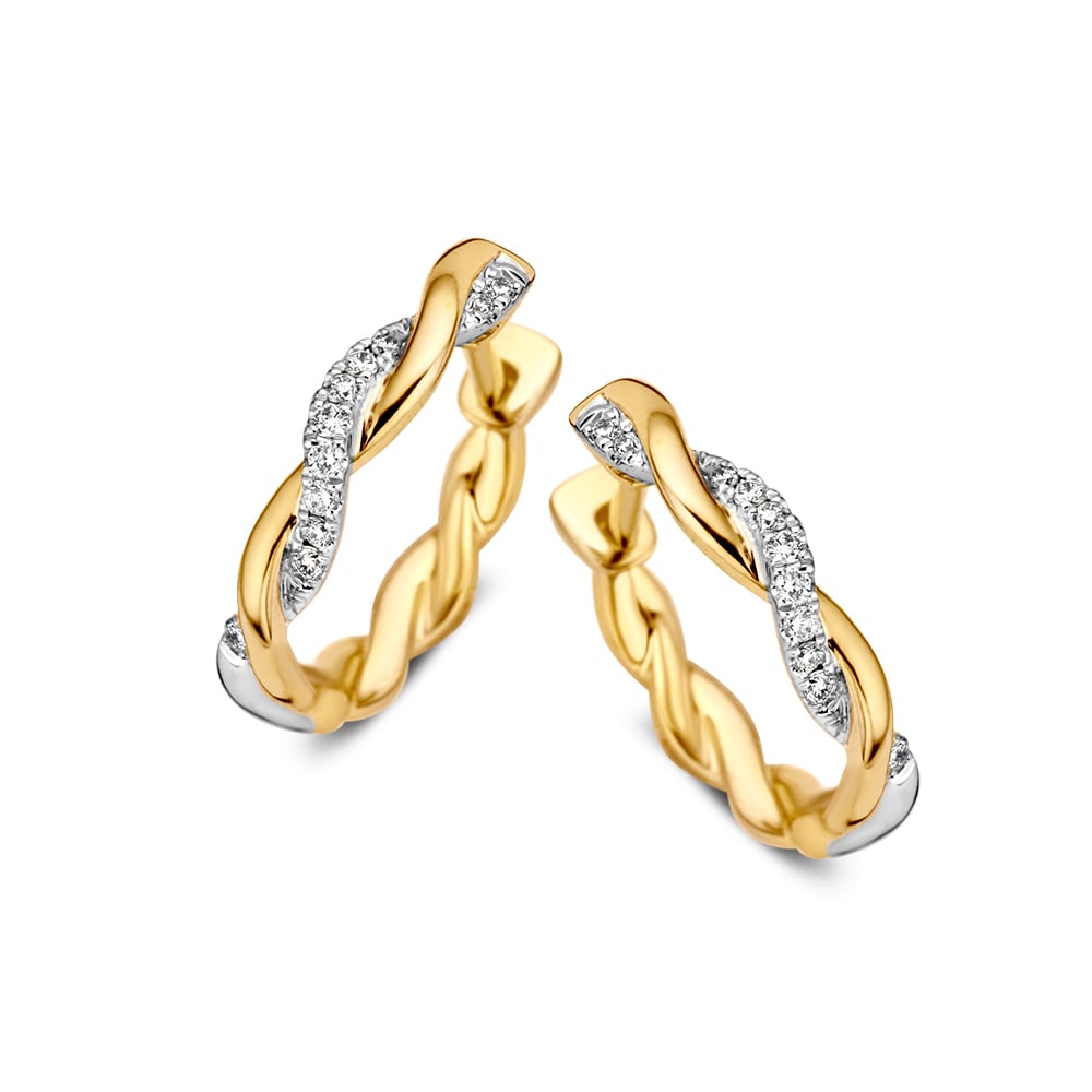 Bicolor Ohrringe aus Gelb- und Weißgold mit Brillanten, 14 Karat, 0,11 Karat Diamanten