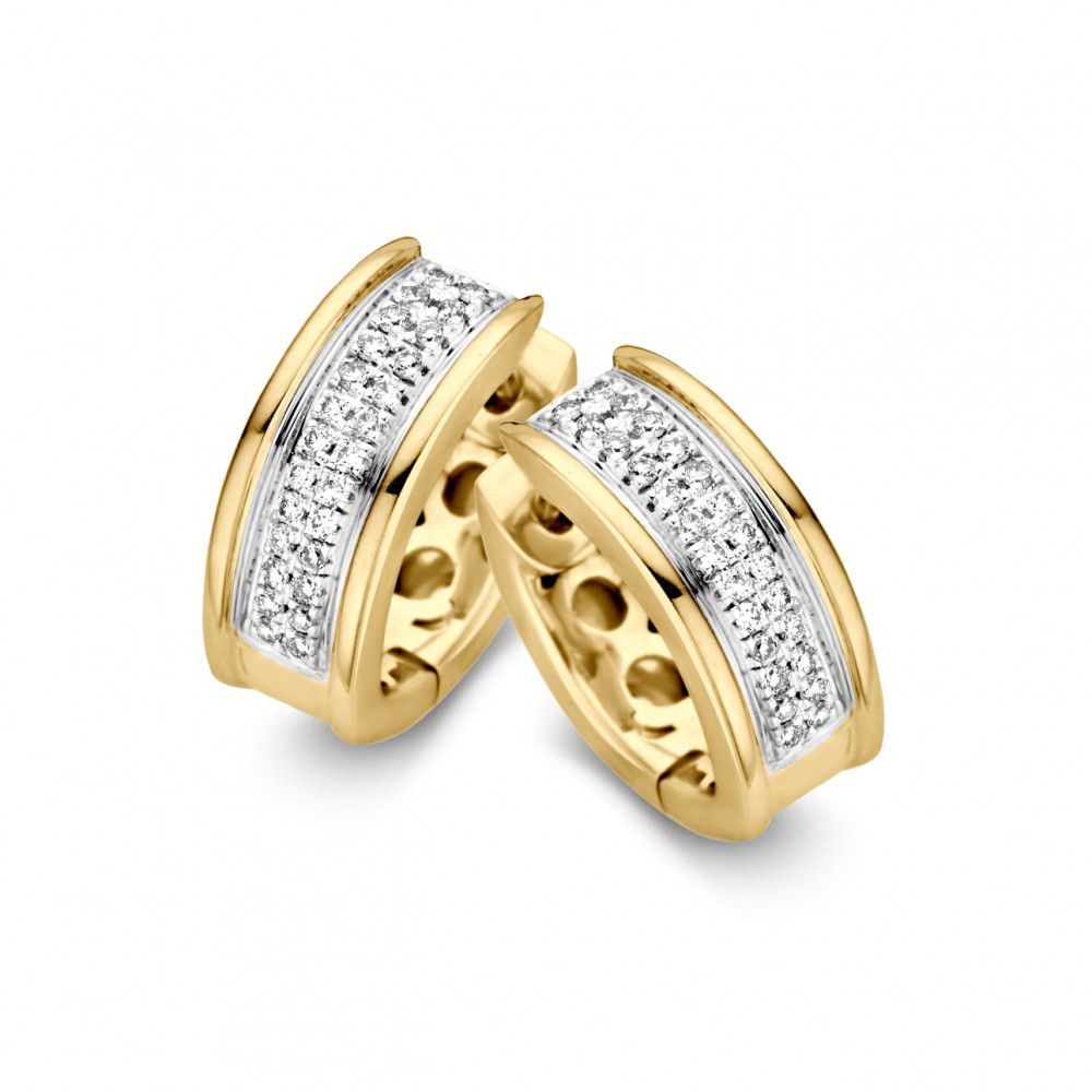 Bicolor Ohrringe aus Gelb- und Weißgold mit 0,22 Karat Diamanten und glänzender Oberfläche