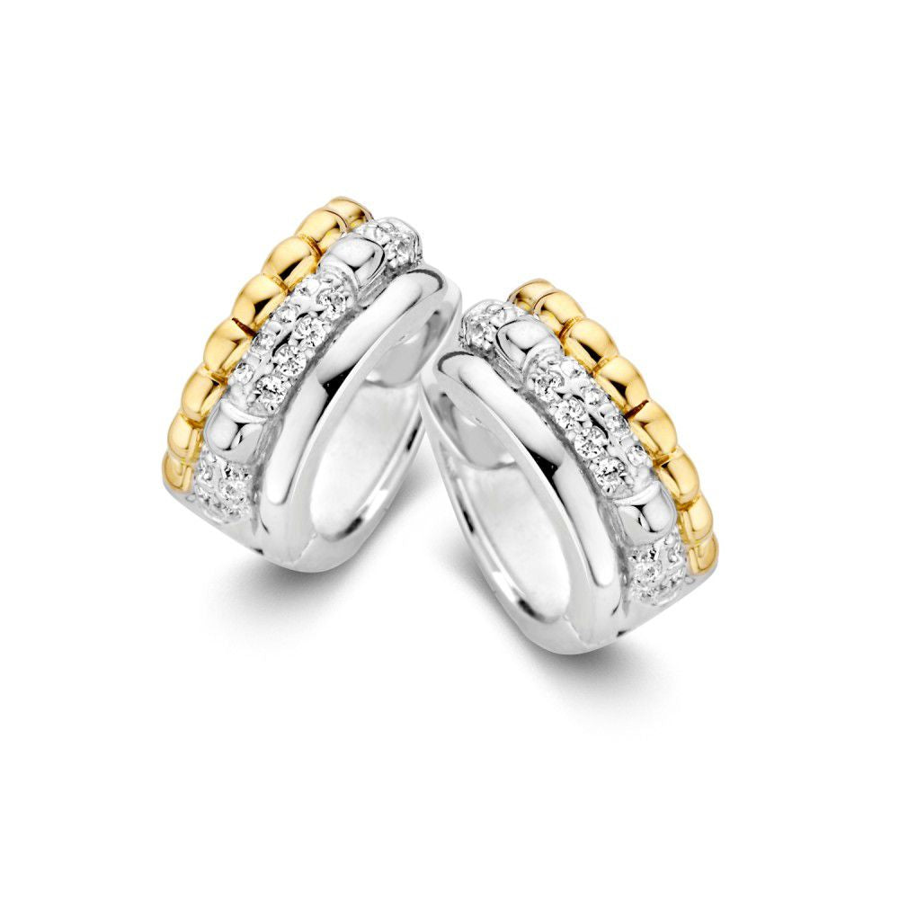 Ohringe aus 14 Karat Silber und Gold mit Zirkonia, 9 mm, in schlichter, luxuriöser Optik