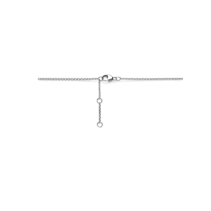 De Van der Kooij Collectie Zilveren ketting dames kleurstenen gerhodineerd heeft een karabijnsluiting en verstelbare verlenging met twee extra lussen, afgebeeld op een witte achtergrond.