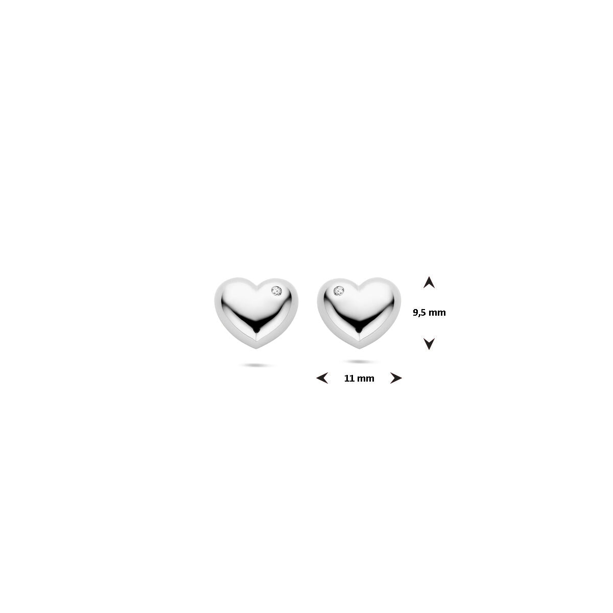 Ohrstecker Herz Zirkonia 9,5 mm Silber rhodiniert