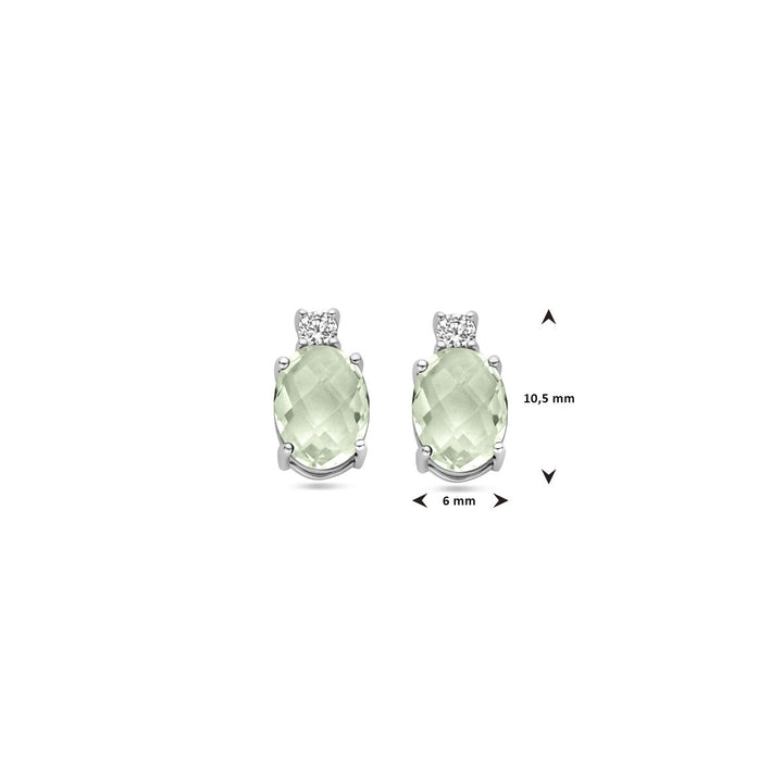 oorknoppen groen amethist zirkonia 10,5 mm zilver gerhodineerd