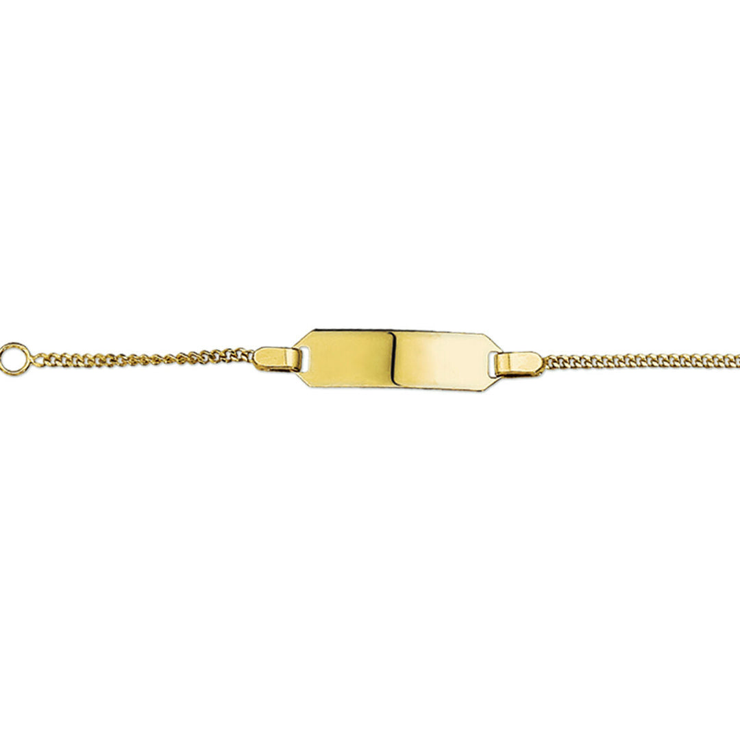 Gravierte Gourmet-Armband aus 14K Gelbgold mit flacher Plakette und feinem Gliederdesign