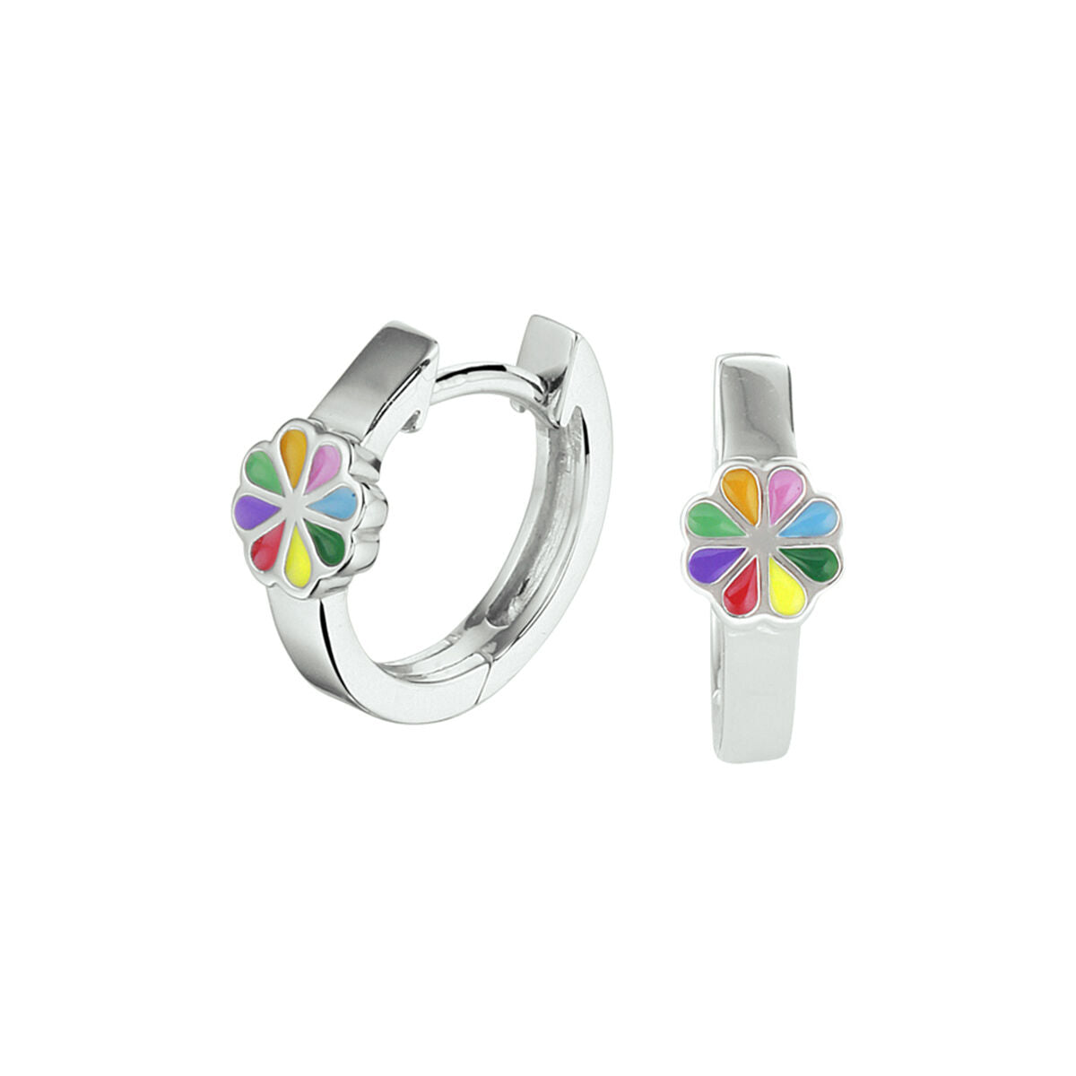 Klapp-Ohrringe aus rhodiniertem Silber mit buntem Blumenmotiv
