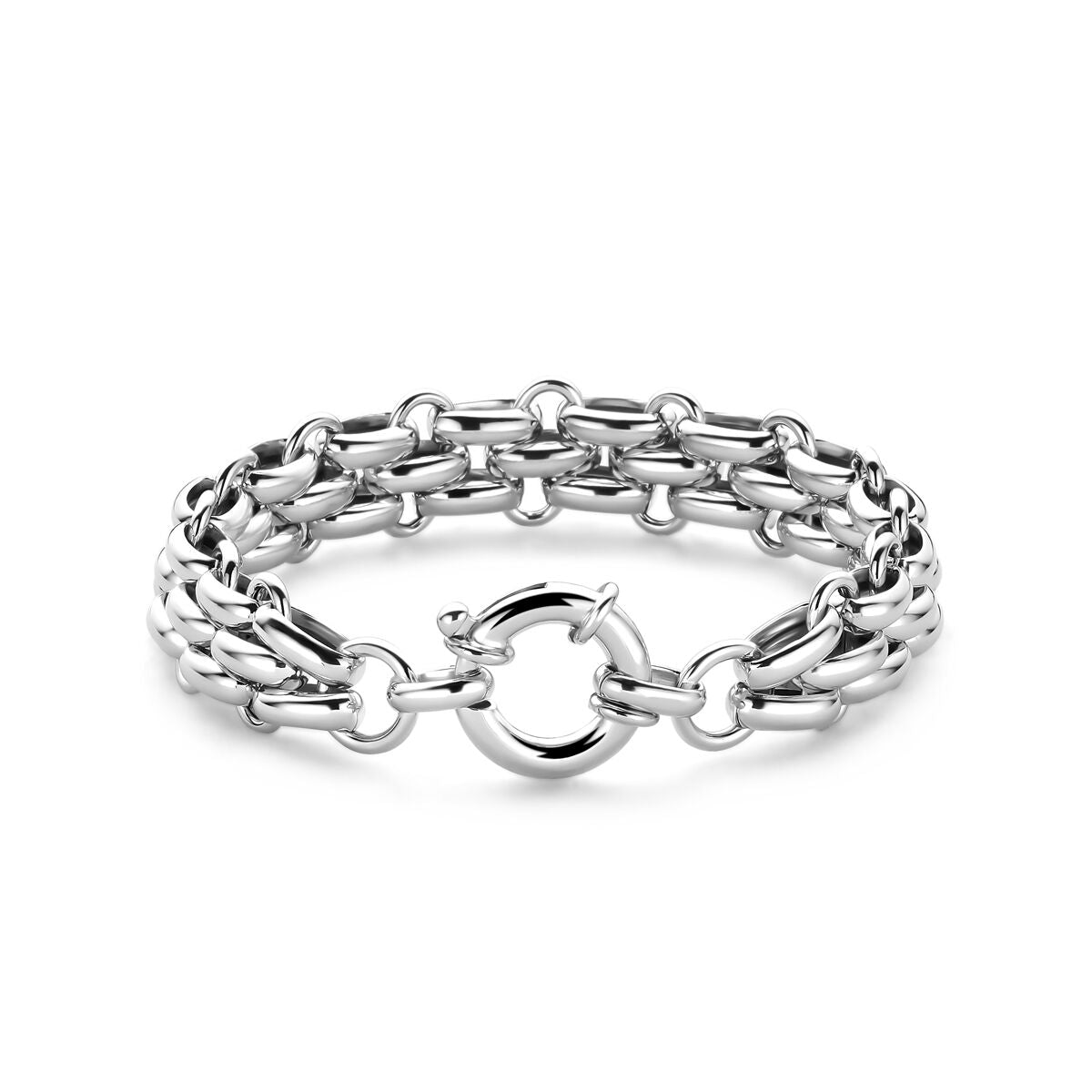 Armband aus rhodiniertem 925 Silber mit stabilen Gliedern und einem runden Verschluss