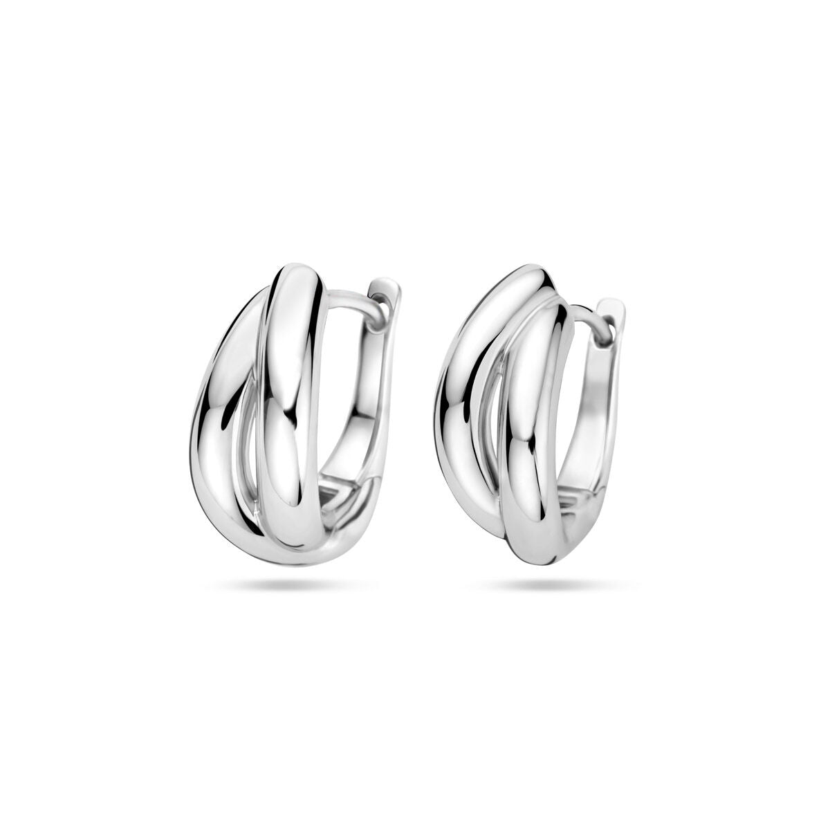 Klapp-Ohrringe aus rhodiniertem Silber mit geschwungenem Design und glänzender Oberfläche