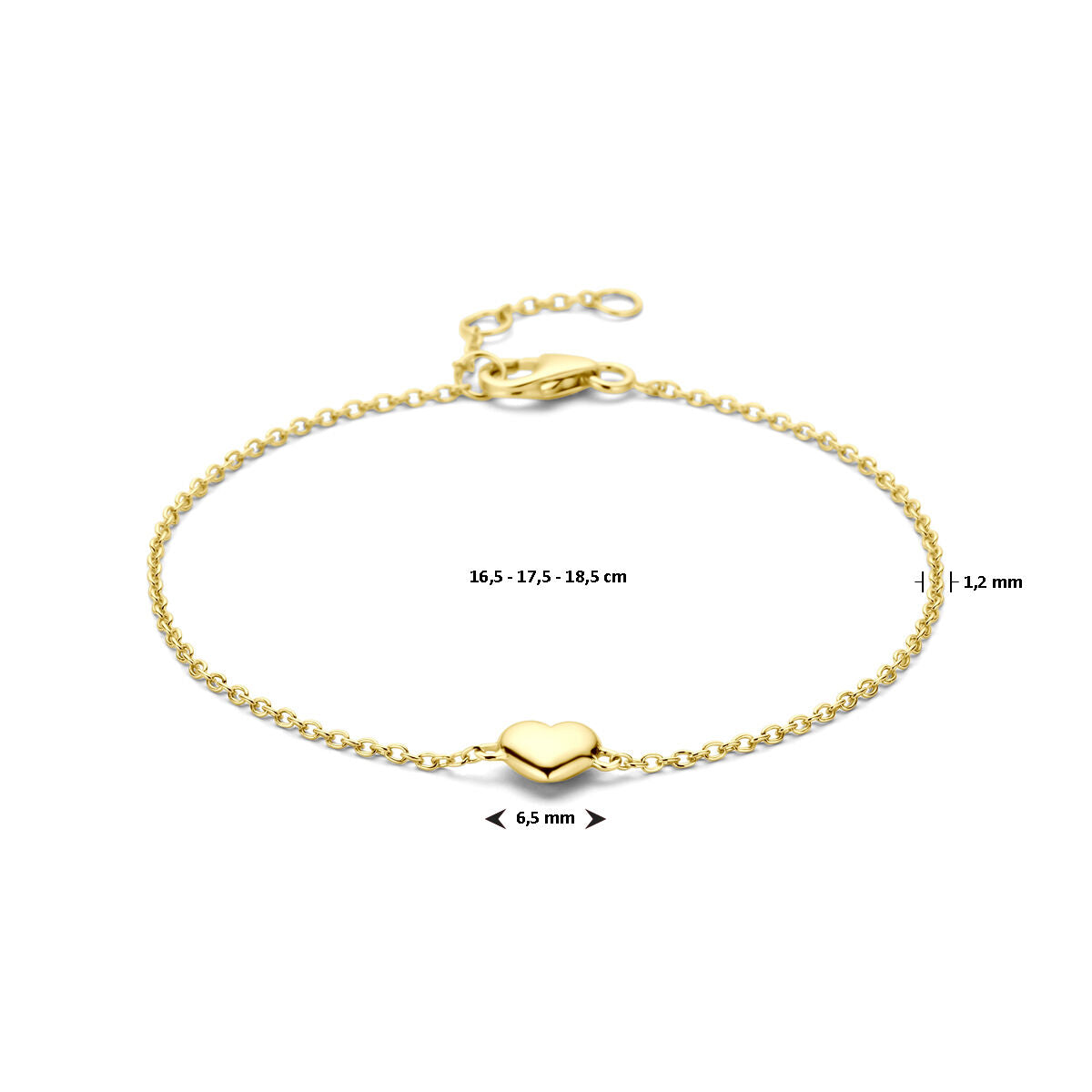 Armband Herz 16,5 - 17,5 - 18,5 cm 3 Mikron silbervergoldet (gelb)