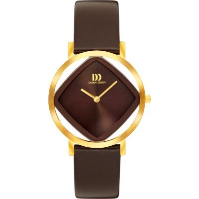 Uhr mit braunem Zifferblatt, goldfarbenem Gehäuse und braunem Lederarmband