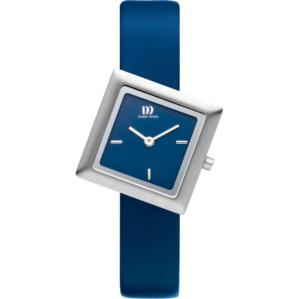 Uhr mit quadratischem Gehäuse, silbernem Zifferblatt und blauem Armband