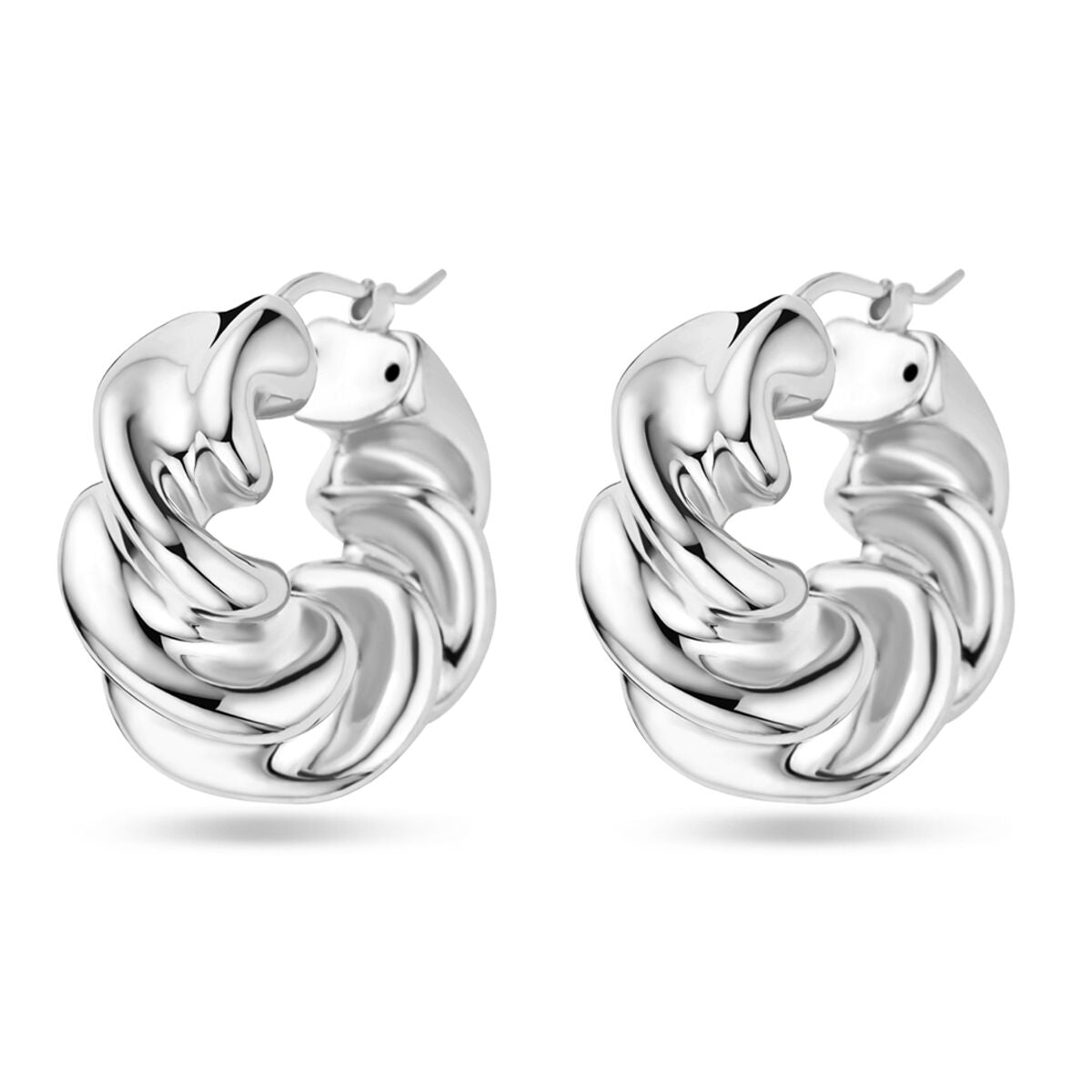 Gedrehte 30 mm große Ohrringe aus rhodiniertem Silber mit glänzender Oberfläche
