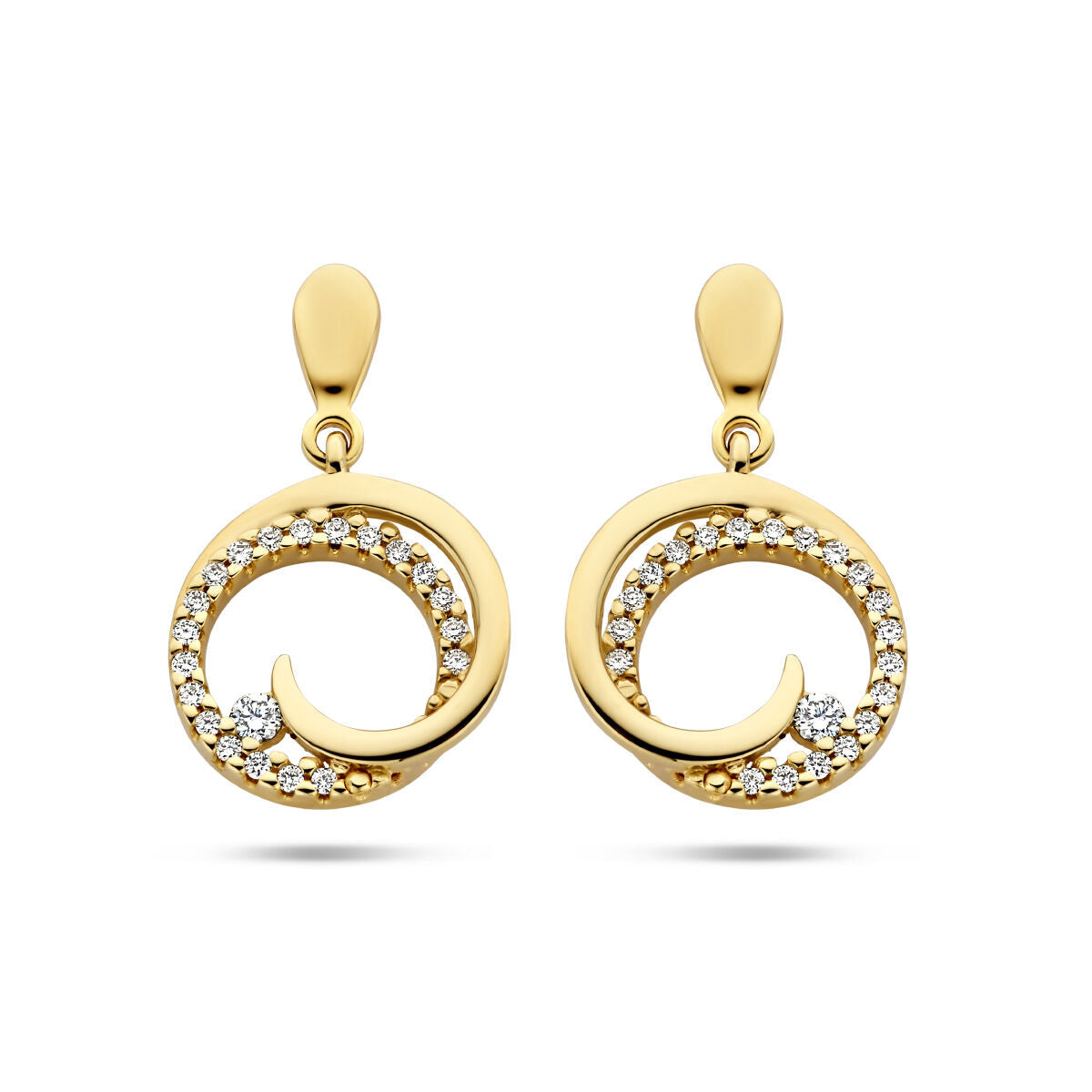 Ohrhänger aus 14K Gelbgold mit runden Diamanten (0,14 ct) in geschwungener Form