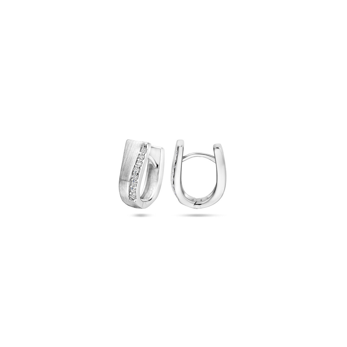 Klappohrringe Zirkonia 14 mm poliert/matt rhodiniertes Silber