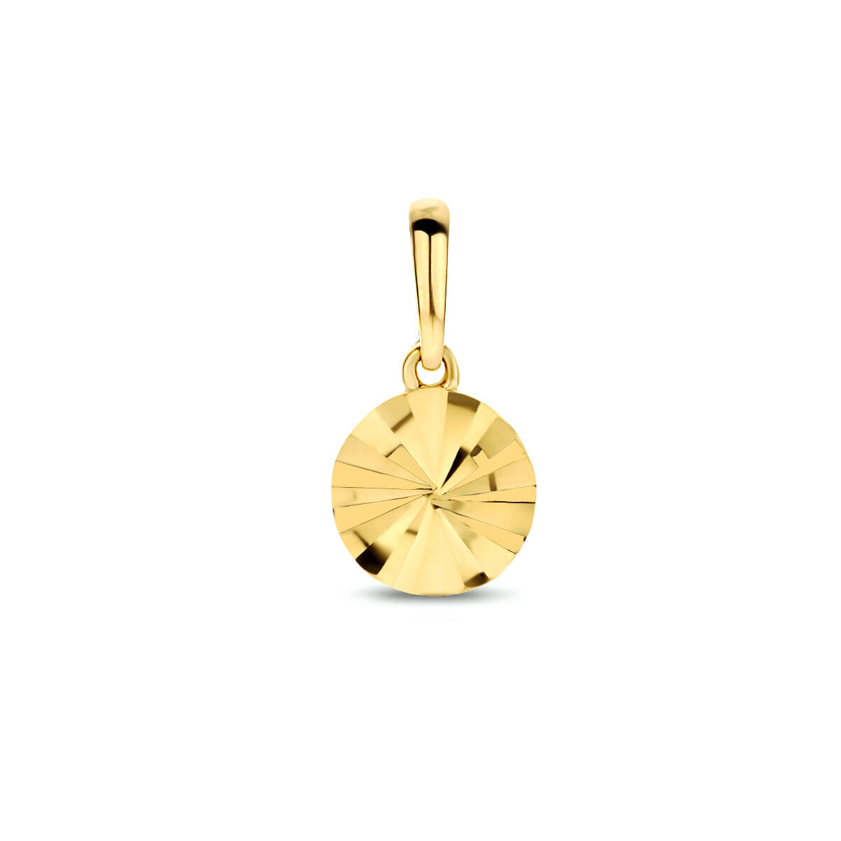 Runder Anhänger aus 14K Gelbgold mit diamantierter Oberfläche und facettiertem Design