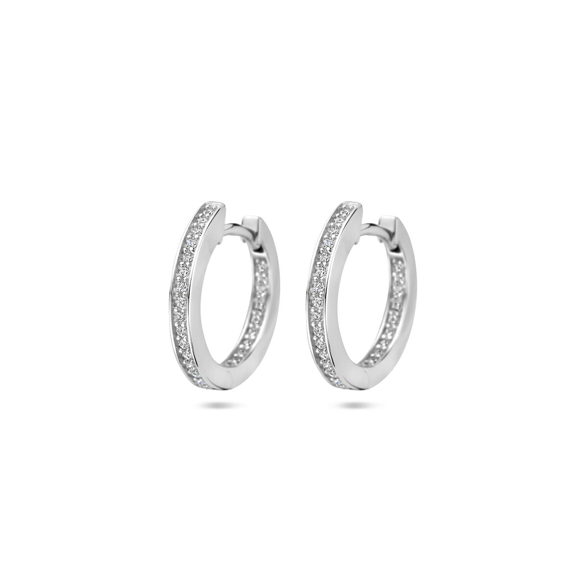 Klapp-Ohrringe aus rhodiniertem Silber mit Zirkonia-Steinen und 2 mm breiter Form