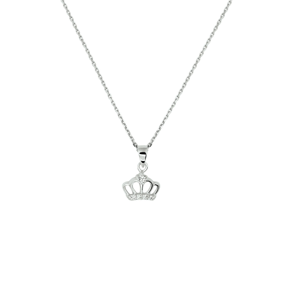 Collier mit rhodiniertem Silber und einer Krone aus Zirkonia, Länge 36 + 4 cm