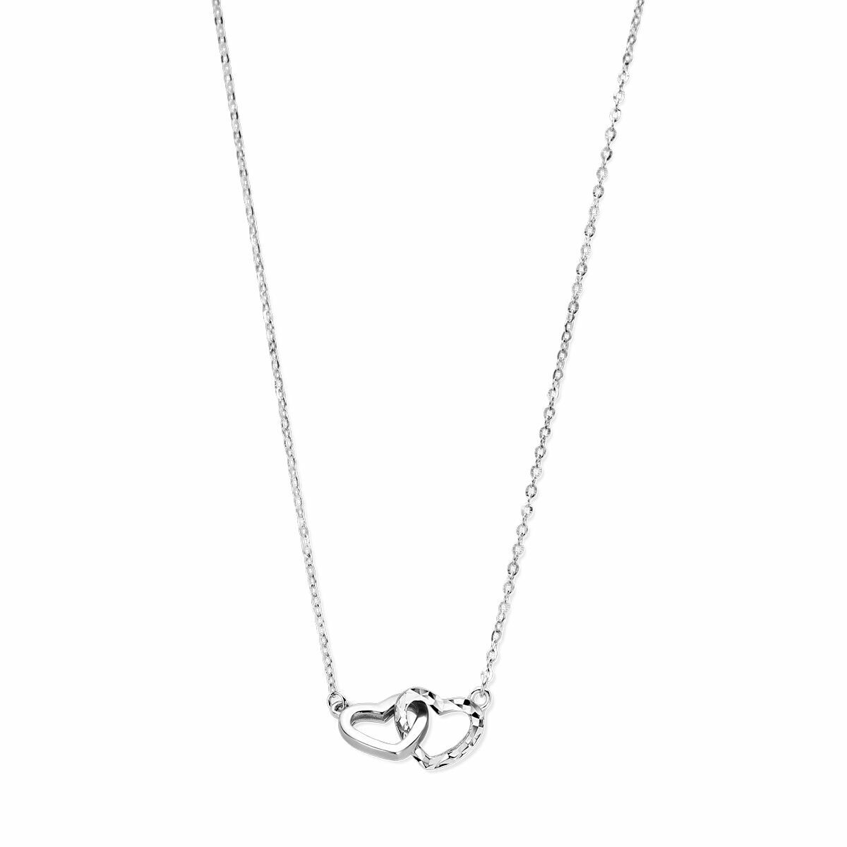 Collier mit zwei gediamantierten Herzen aus rhodiniertem Silber, 41 + 4 cm lang