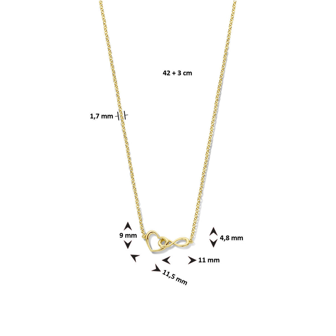 Goldfarbene Halskette Damen Herz und Infinity Mikron vergoldet (Gelb)
