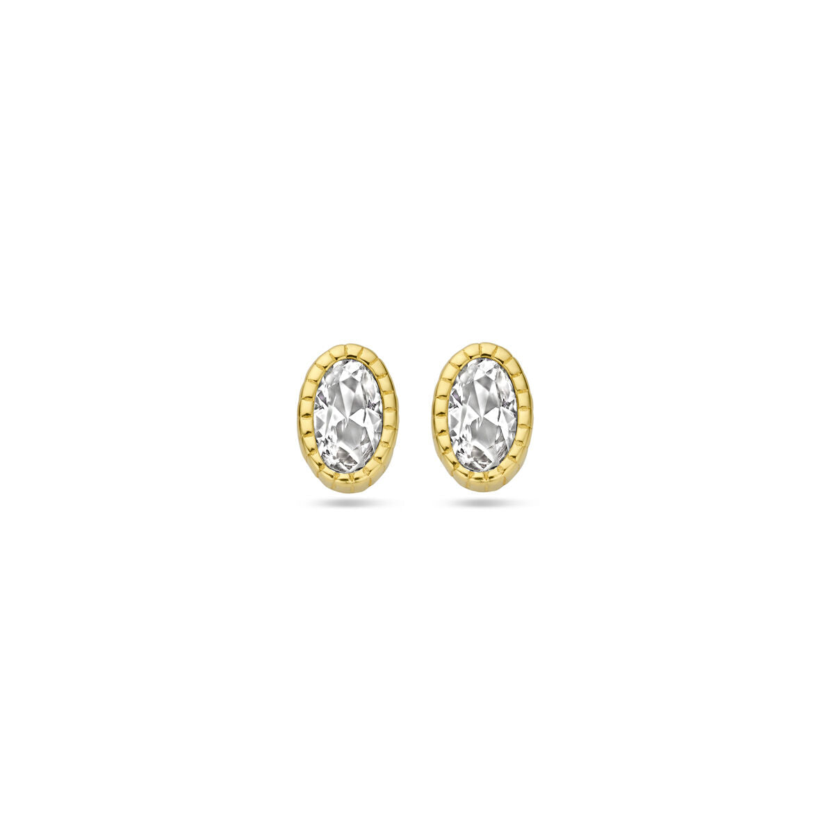 Ohrstecker aus 14K Gelbgold mit ovalem Zirkonia und feiner Umrandung