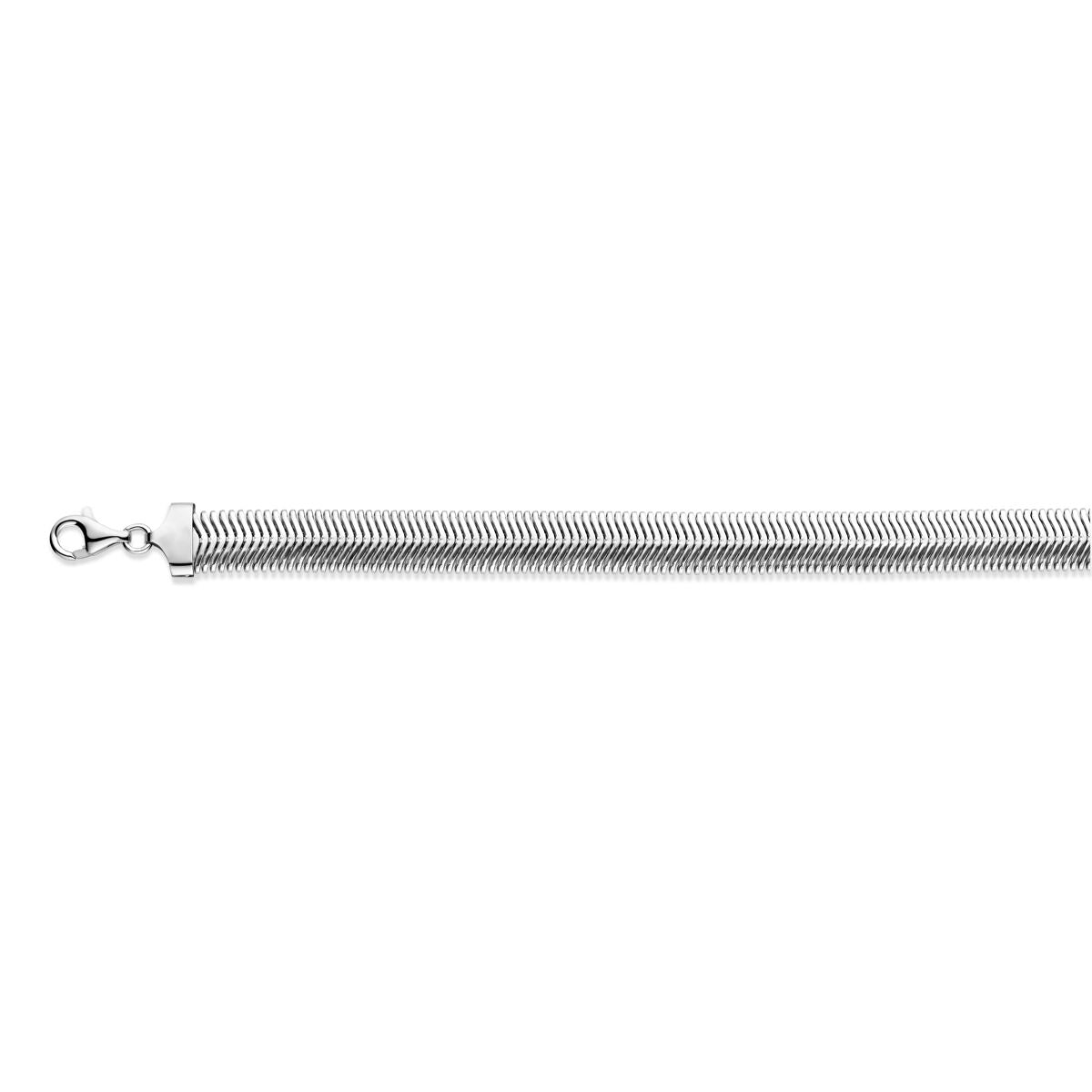 Slangenarmband aus rhodiniertem Silber mit einer Breite von 10 mm und Karabinerverschluss