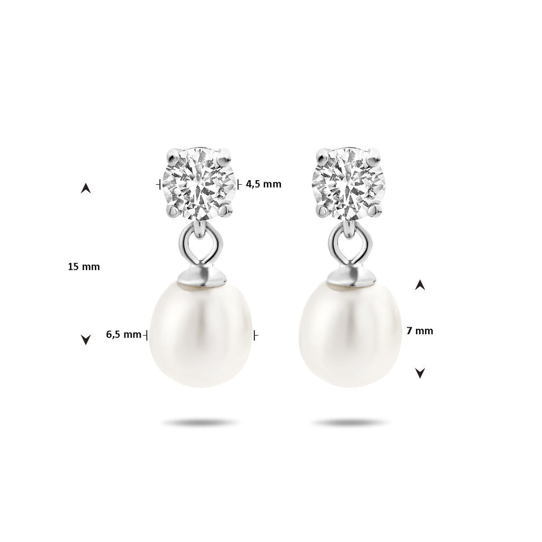 Ohrringe aus rhodiniertem Silber mit Zirkonia und Perlen