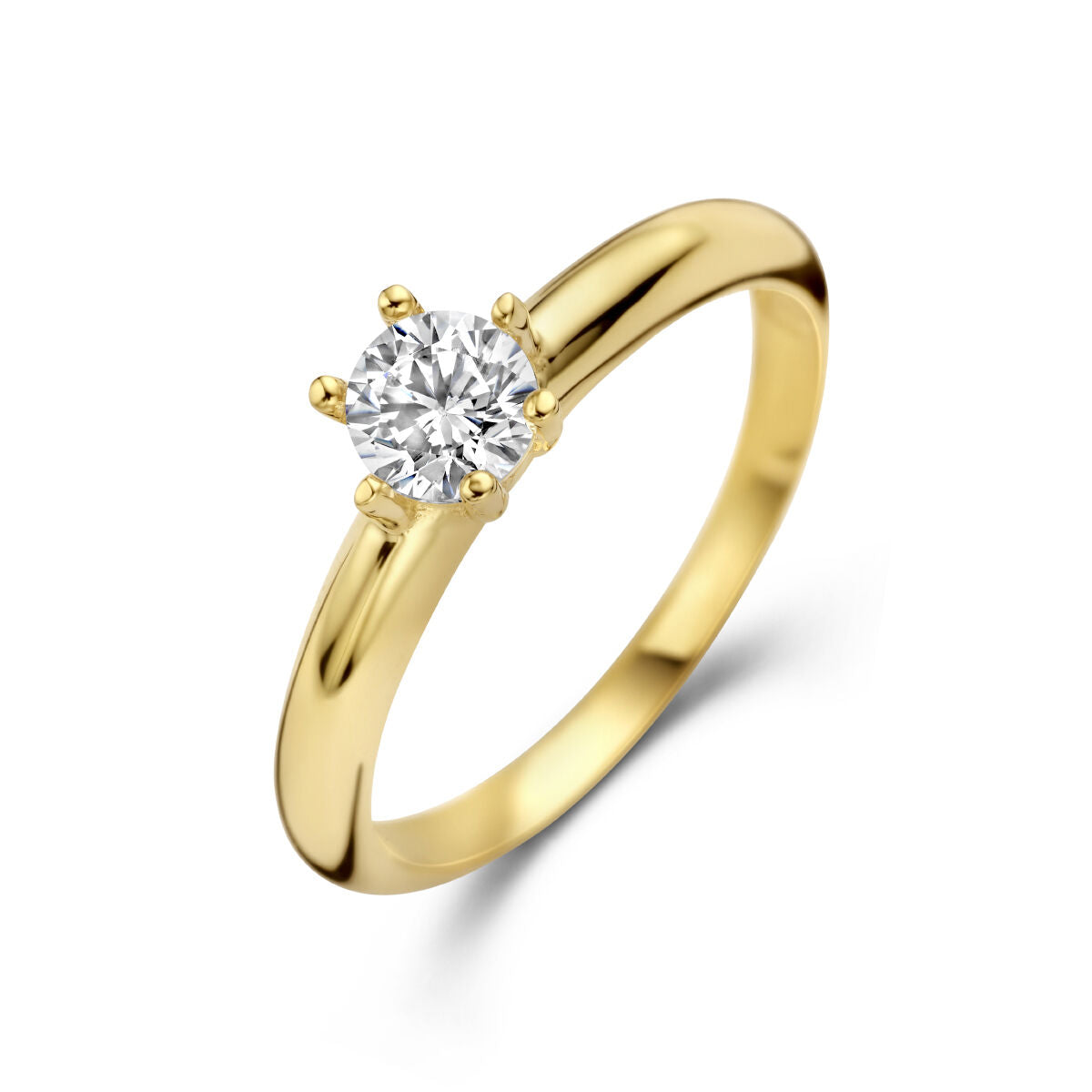 Ring aus 14K Gelbgold mit rundem Zirkonia in der Mitte