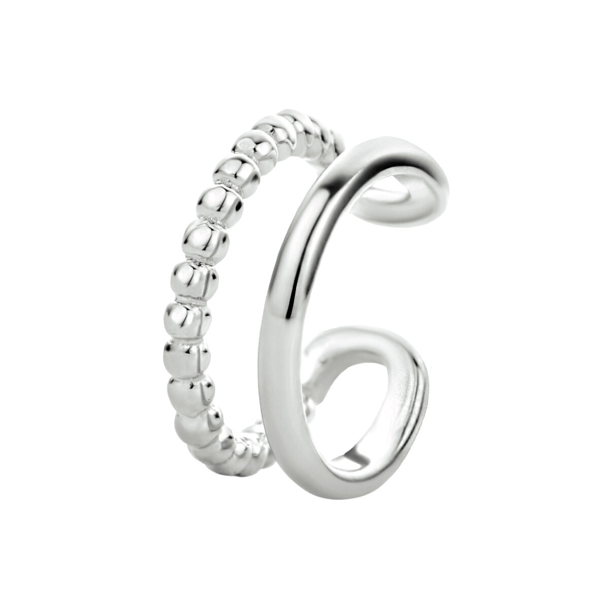 Earcuff aus rhodiniertem Silber mit einer glatten und einer strukturierten Oberfläche