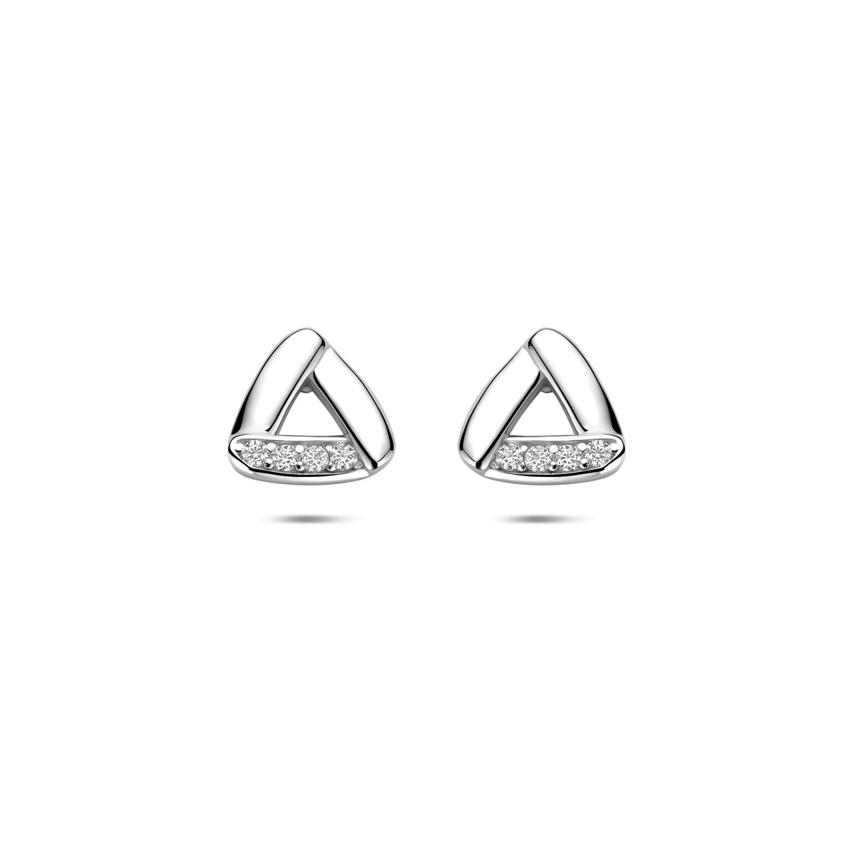 Silberne Ohrstecker aus rhodiniertem 925 Silber mit Zirkonia, dreieckige Form und glänzende Oberfläche