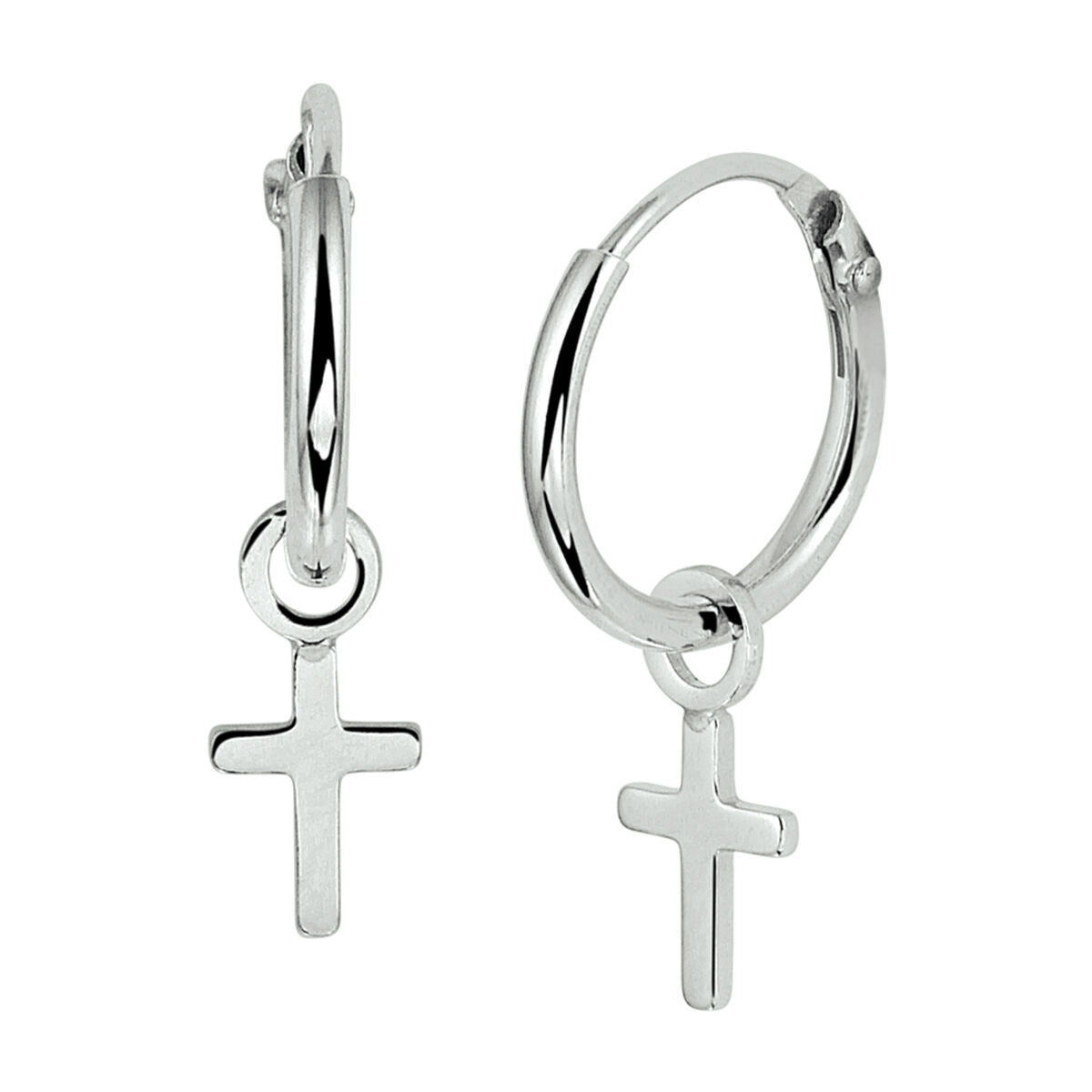 Klapp-Ohrringe aus rhodiniertem Silber mit einem kleinen Kreuzanhänger