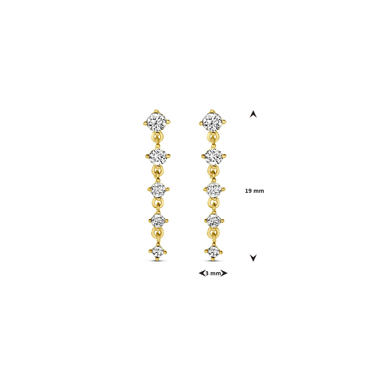 Ohrringe Zirkonia 19 mm 14K Gelbgold