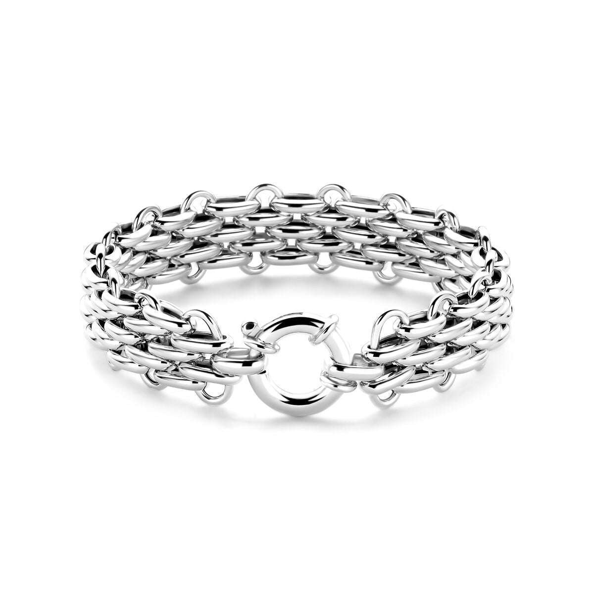 Armband mit großem, rhodiniertem Silberverschluss und mehrreihiger Gliederkette
