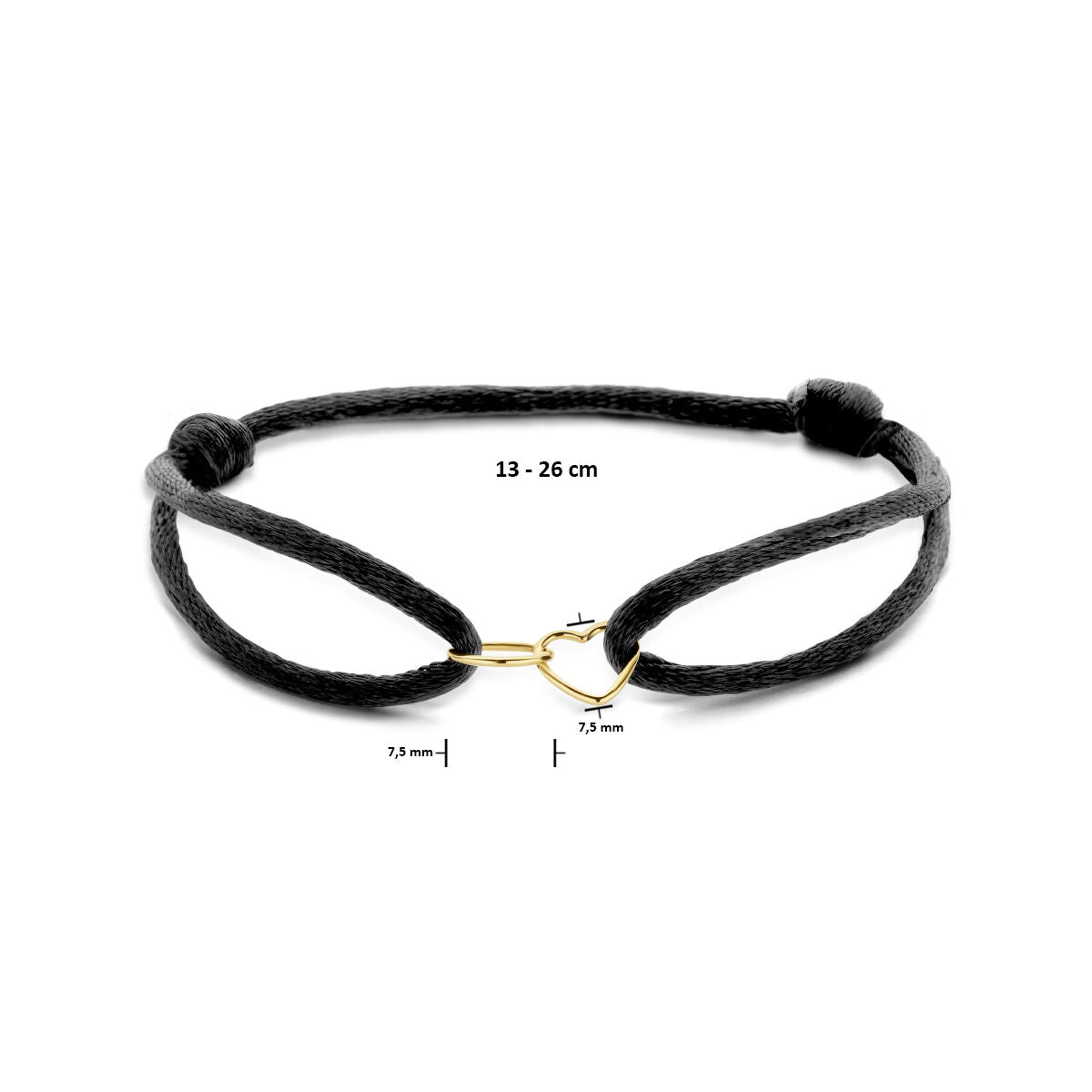 Armband aus satiniertem Herz und rundem 14-karätigem Gold mit Kautschuk/Nylon/Leder