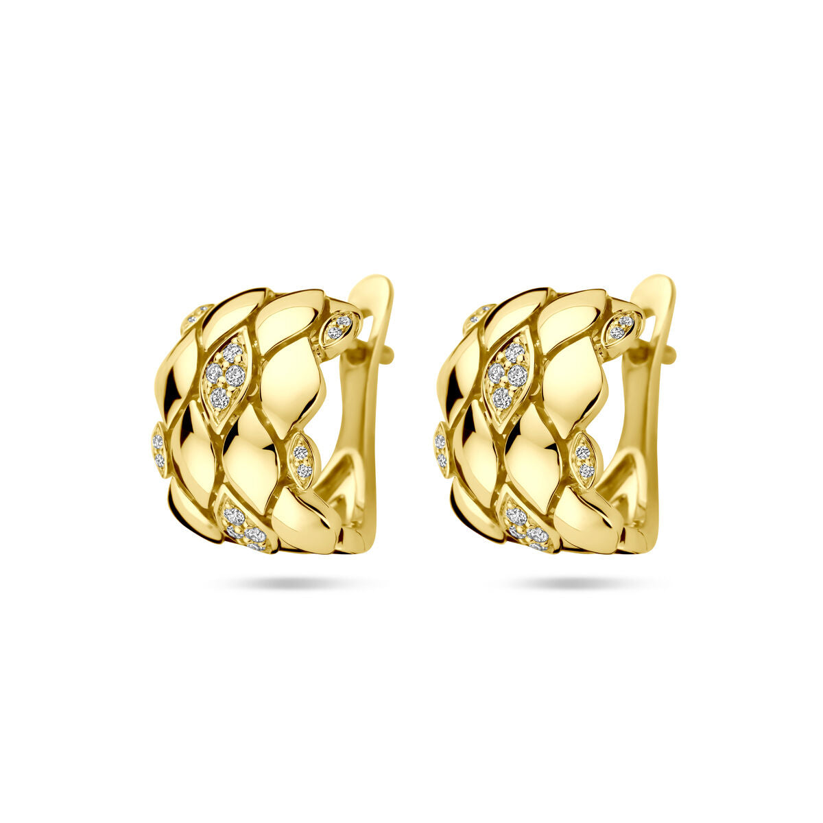 Klapp-Ohrringe aus 14K Gelbgold mit Diamanten (0,16 ct) und einem gewellten Design