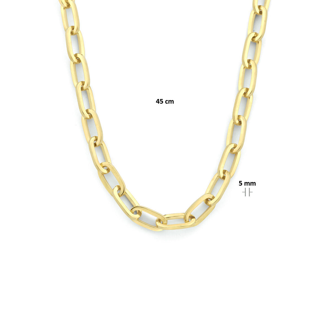 Halskette Büroklammer flach massiv 5,0 mm 45 cm Zilgold (Gelbgold mit Silberkern)
