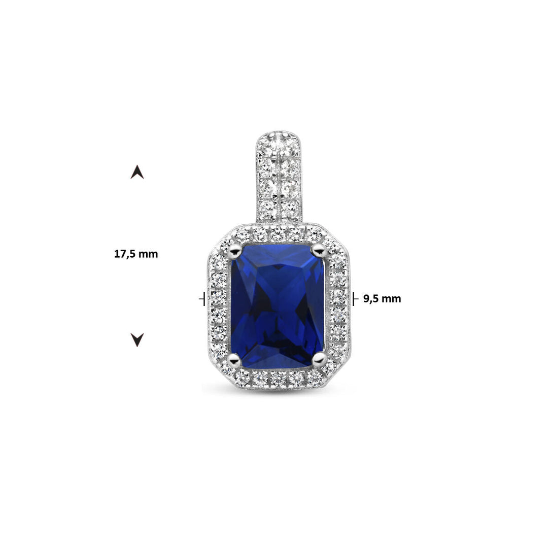 Anhänger mit blauem und weißem Zirkonia-Halo, Silber rhodiniert