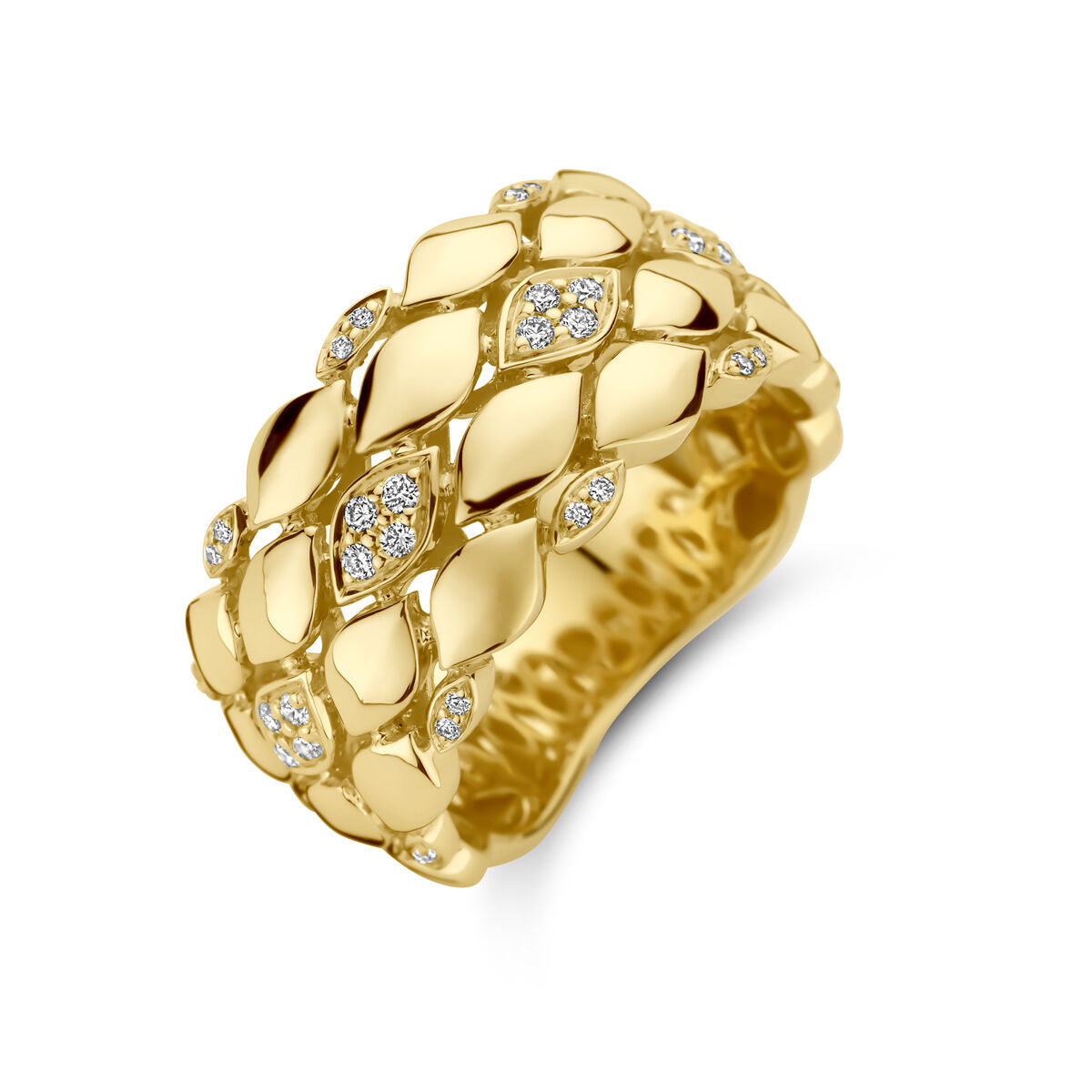 Ring aus 14K Gelbgold mit 0,17 ct Diamanten und geflochtenem Design