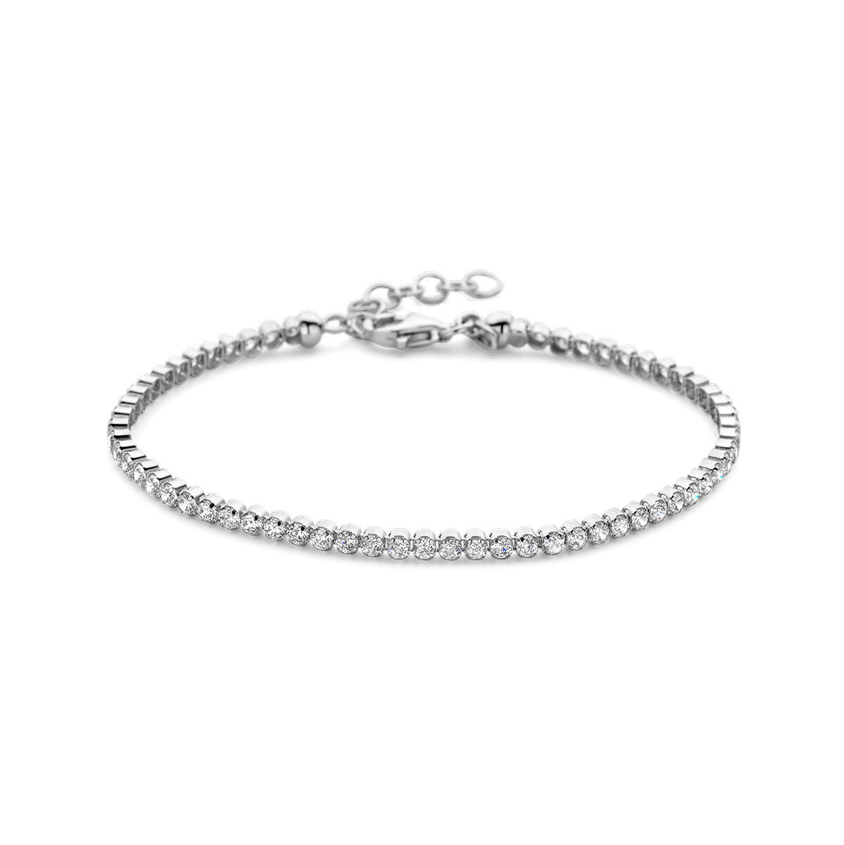 Tennisarmband aus rhodiniertem Silber mit 2,5 mm Zirkonia und Verlängerung von 3 cm