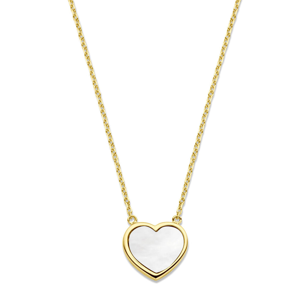 Gold Damenhalskette Herz Perlmutt 14K