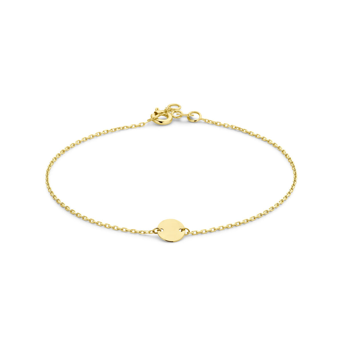 Armband aus 14K Gelbgold mit runder, glatter Medaille und feiner Kettenstruktur