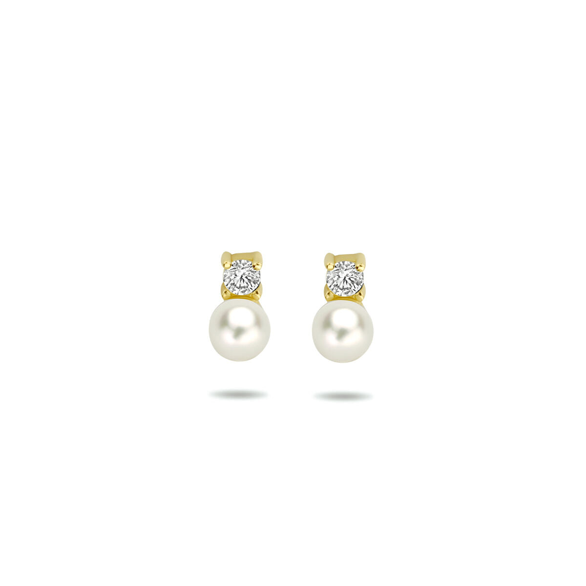 Ohrstecker aus 14K Gelbgold mit einer Perle und Zirkonia als Verzierung