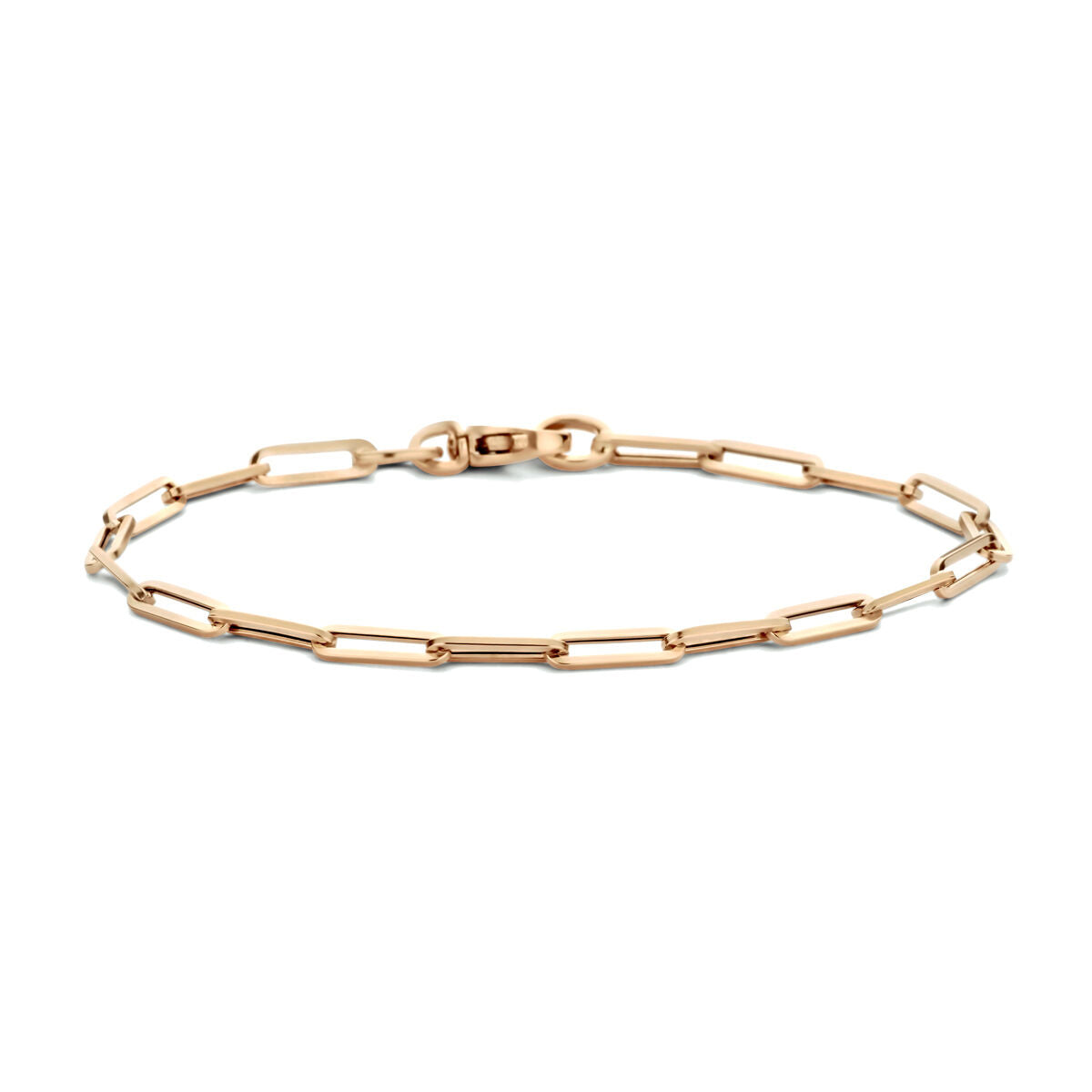 Roségoldene Paperclip-Armband für Damen mit quadratischen Gliedern und Karabinerverschluss