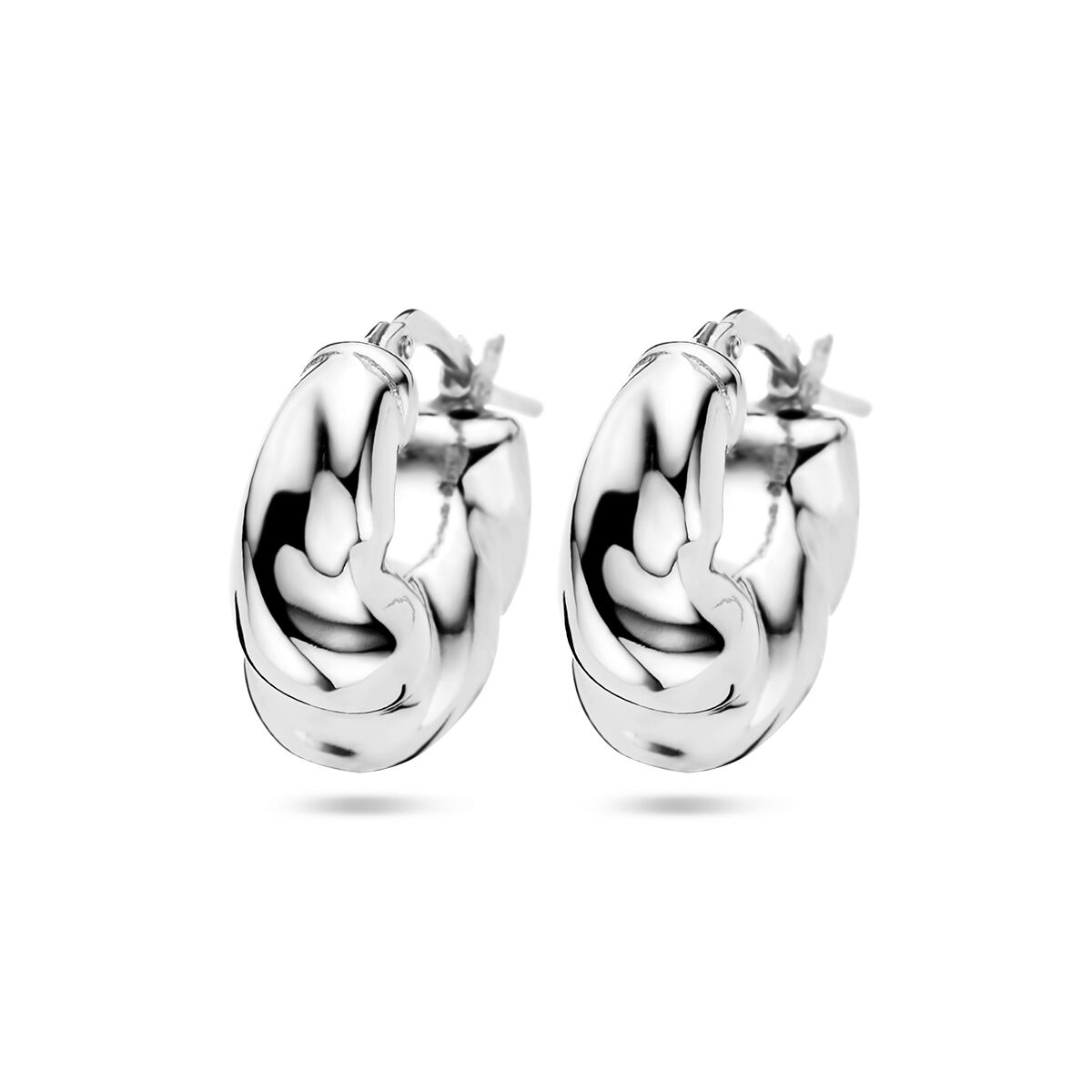 Ohrhänger aus rhodiniertem Silber mit geschwungener, glänzender Form